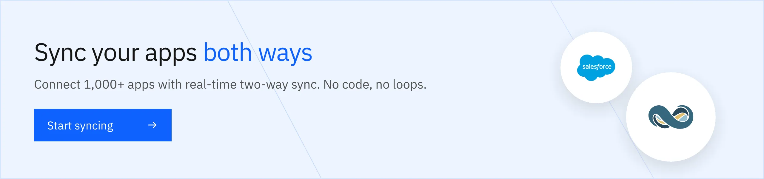 Sync your apps both ways. Connect 1,000+ apps with real-time two-way sync. Start syncing.