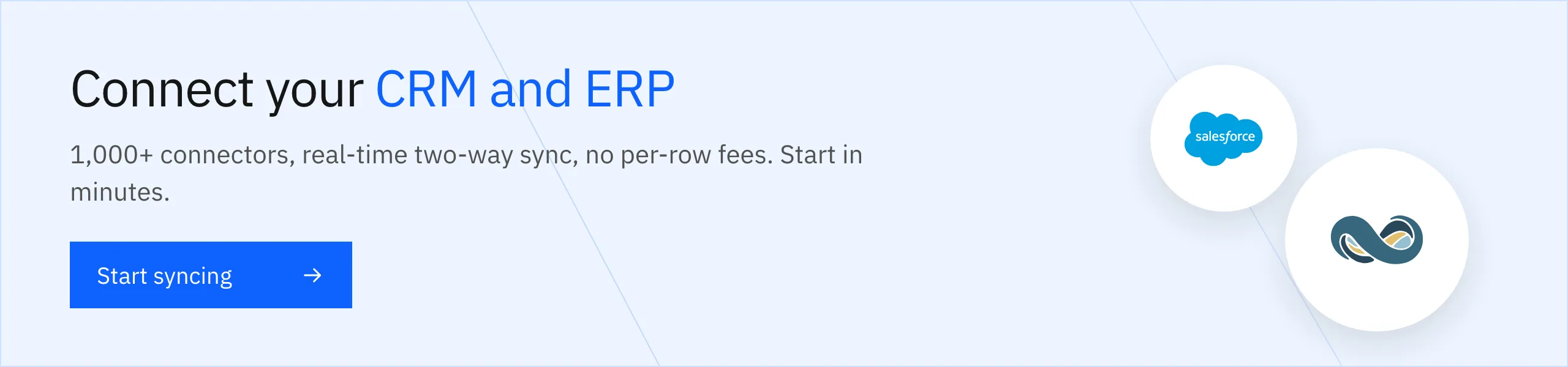 Connect your CRM and ERP with real-time two-way sync. Start syncing.